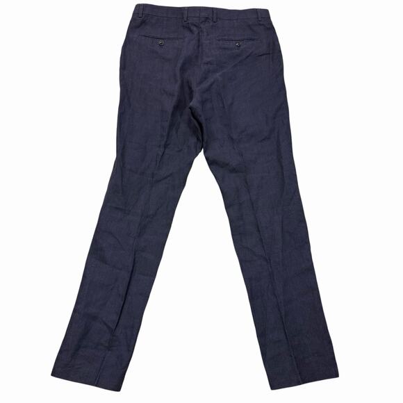 Reiss Asher T Linen Pants Navy Blue Plaid Mens Sz 34 Preppy Academia - Picture 8 of 10